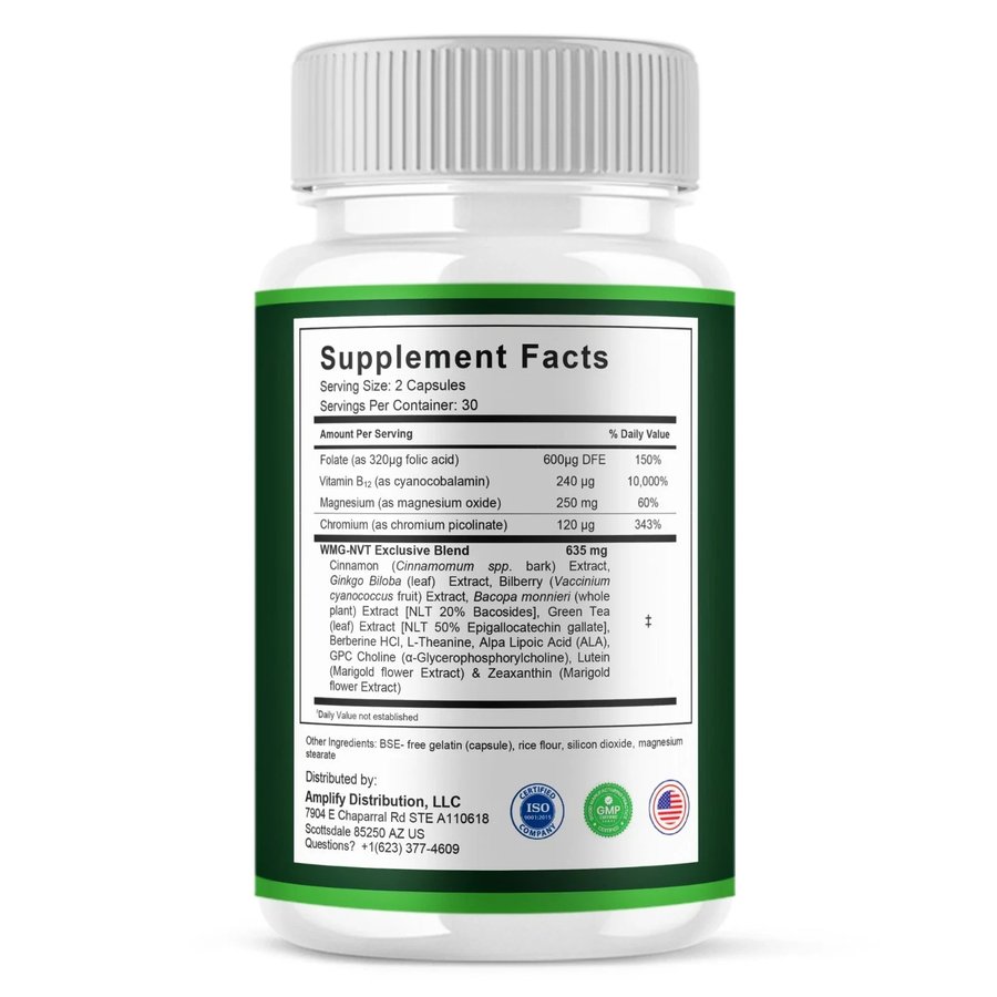 The back of the CogniMary bottle showing the full Supplement Facts panel