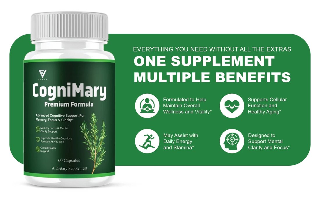 A CogniMary marketing banner listing multiple benefit claims